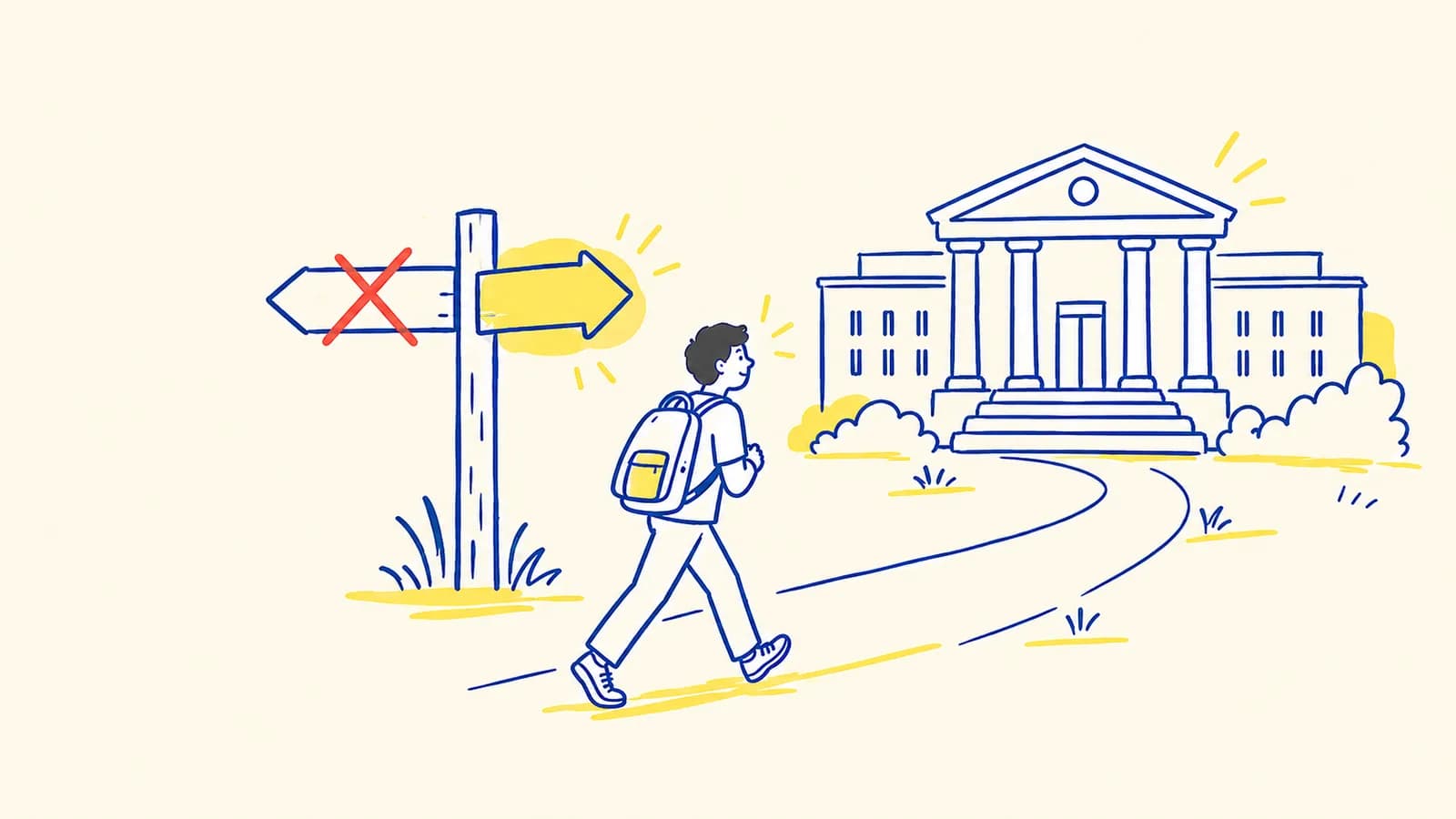 Ilustración abstracta de un birrete de graduación y una moneda balanceados en una gráfica ascendente, en tonos morados